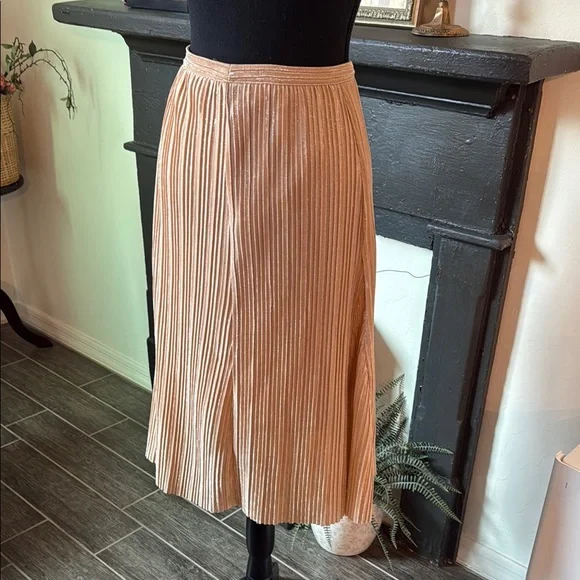 Anthropologie Rose Gold Sparkly Pleated Midi Skirt A-Line Resort Wear - Picture 1 of 6
